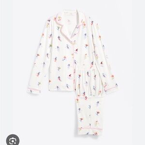 Draper James White Pajama Set with Multicolor Ski Print